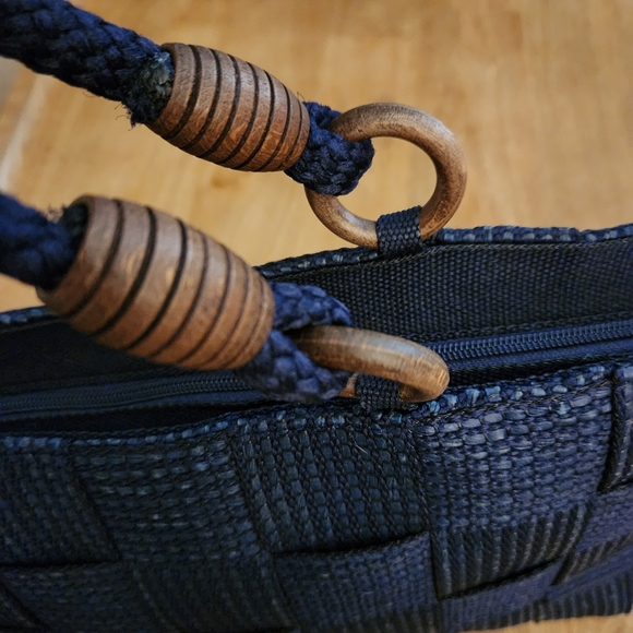 Navy Woven Tote Bag [16 Inch/4 Inch/10in] - Picture 2 of 12